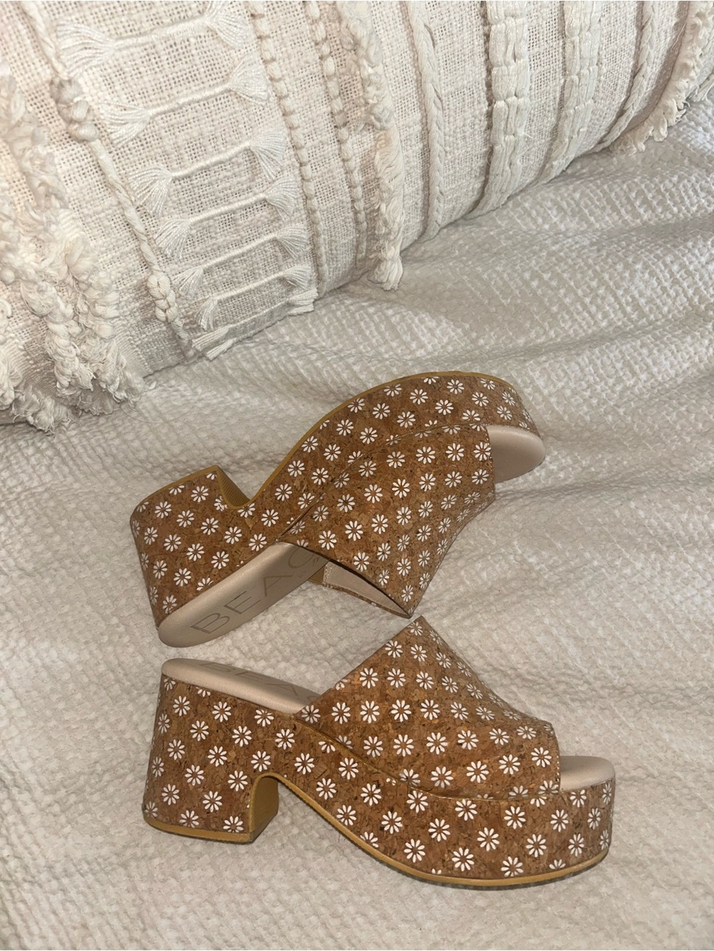 Floral Brown Platform Mules